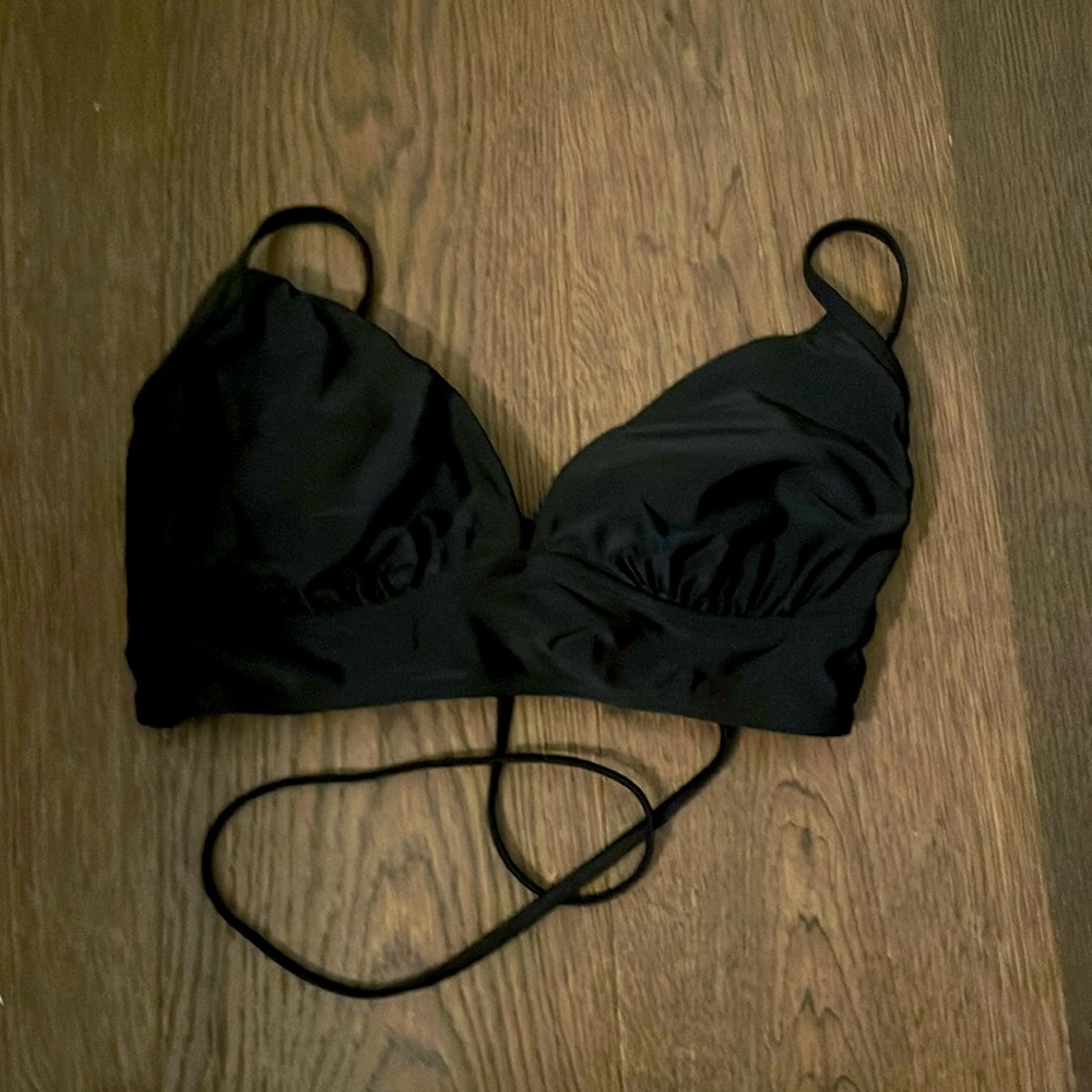 It’s a black bikini with a v neck it’s super fun I just never wear it